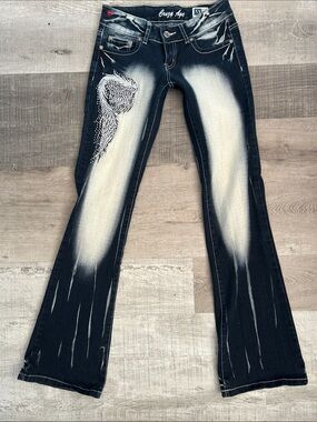 Crazy age low rise Jeans with Rhinestone Detail. Angel wings on back butt